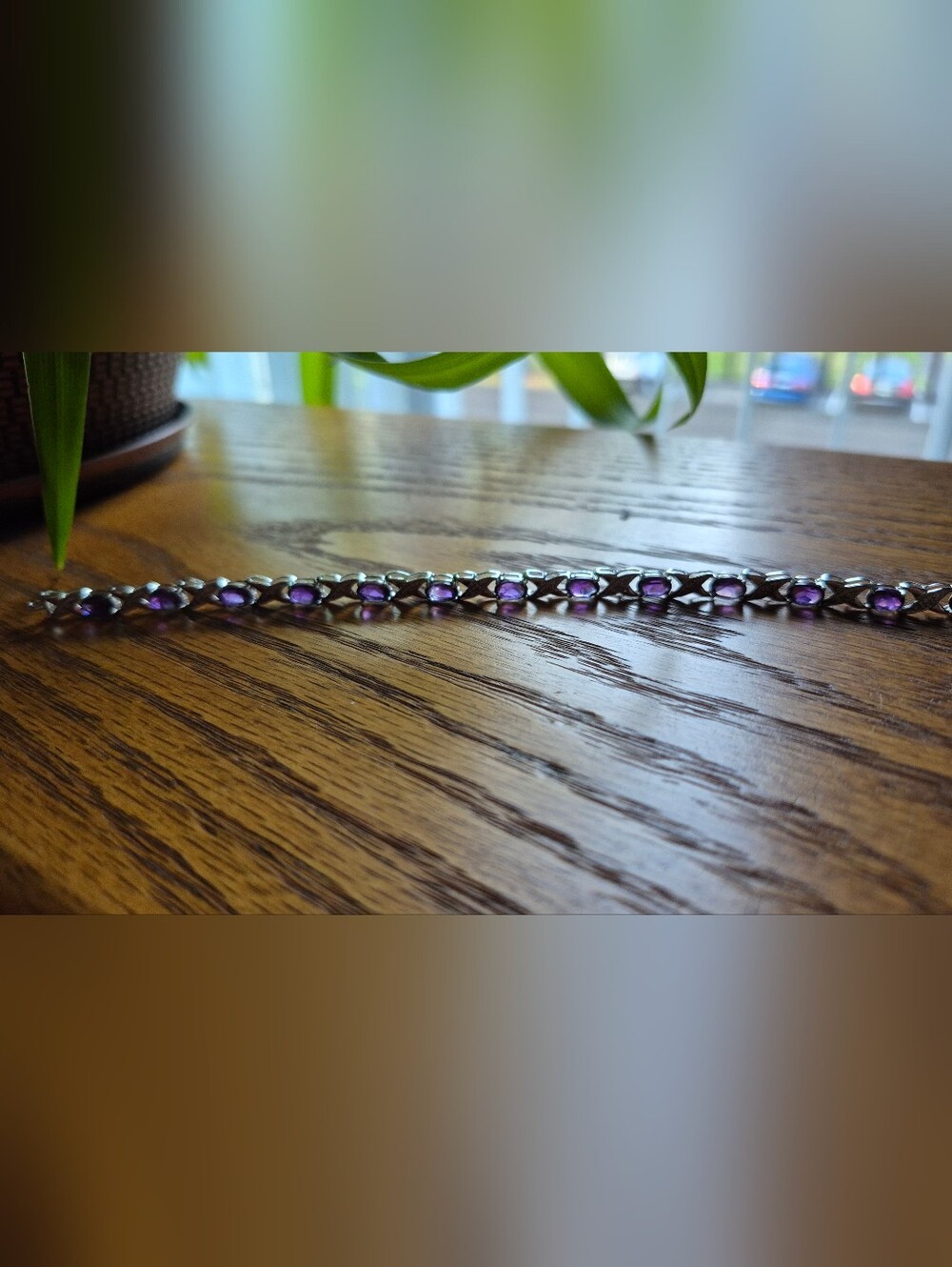 GENUINE...Sterling Silver Amethyst & Diamond Accent Bracelet. NEW WITH TAG!!